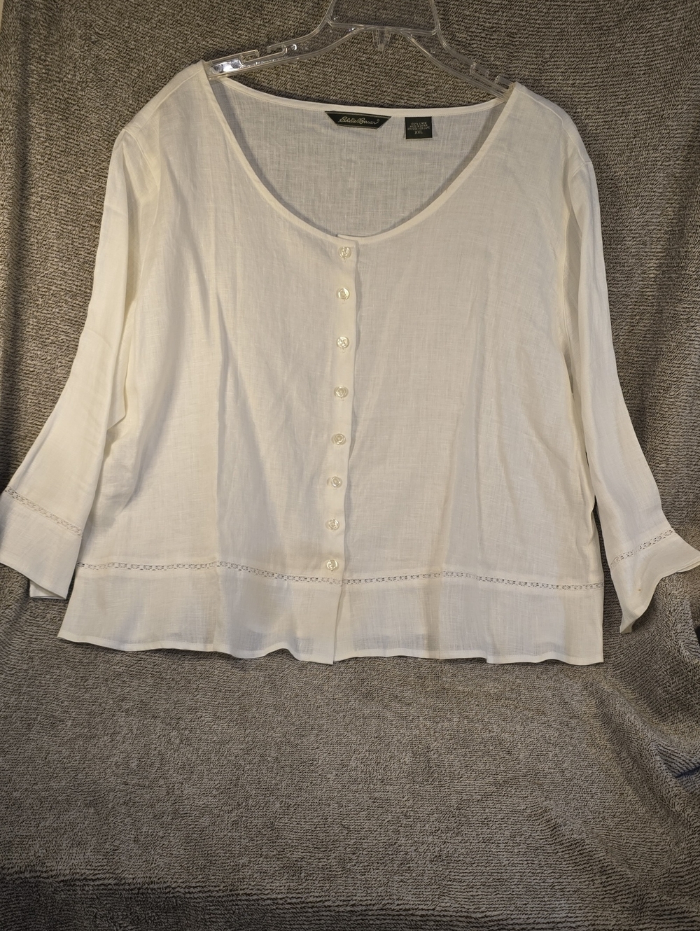 Eddie Bauer Ivory Button-Front Linen Scoop-Neck Blouse